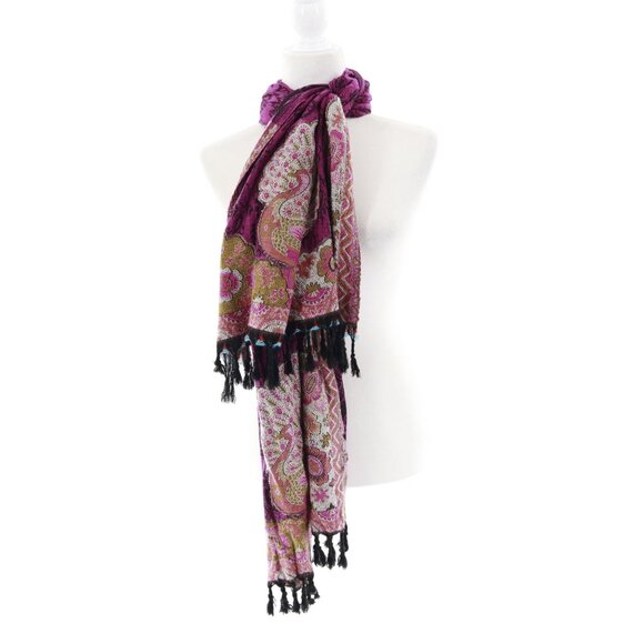 Peacock Paisley Fringe Scarf Wrap Purple Bohemian Boho 70's Festival Hippie - Picture 1 of 12